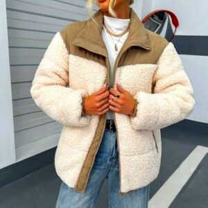 SHEIN Cream and Tan Teddy Jacket Oversized Sherpa